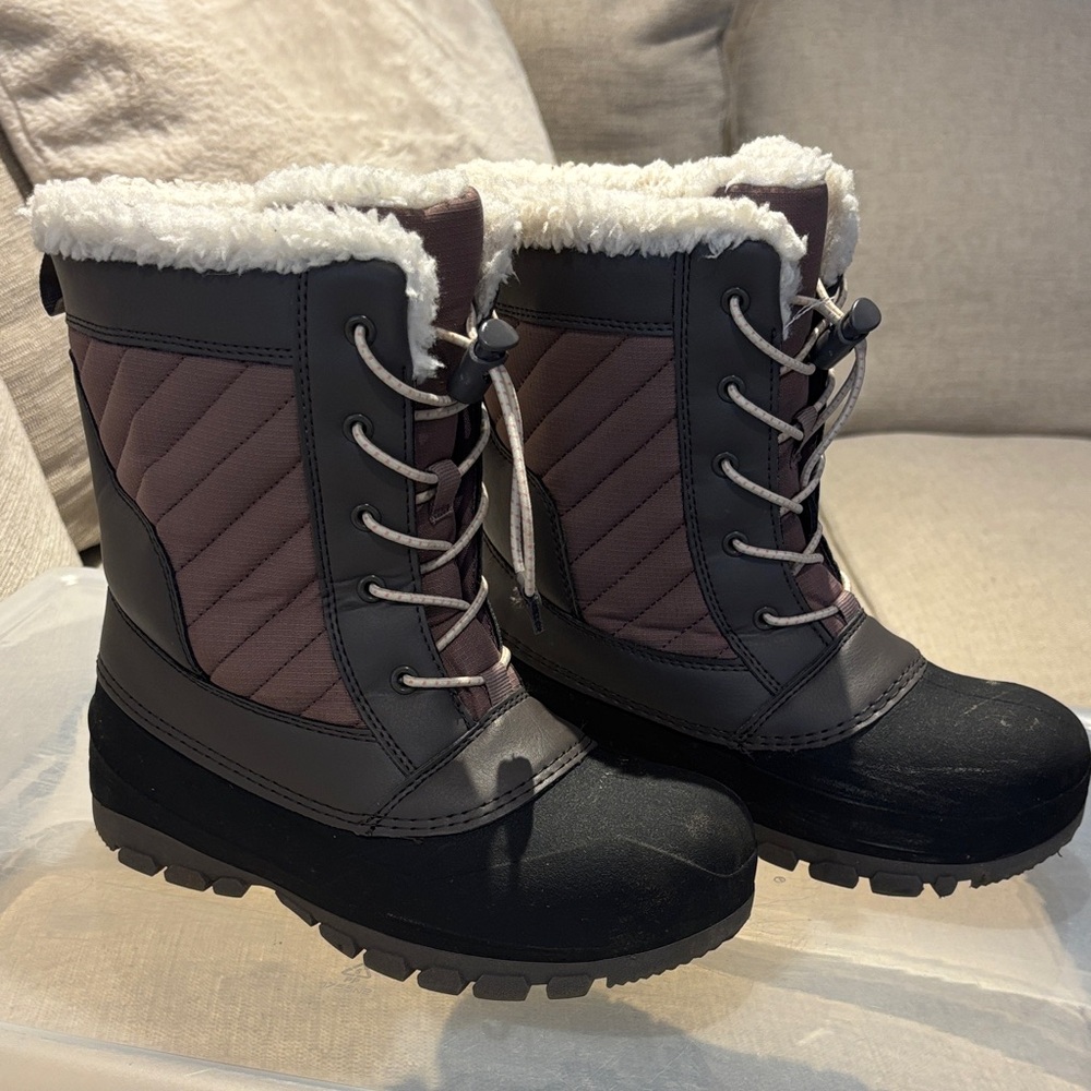 Kids' Black and Brown Snow Boots with Cozy Lining